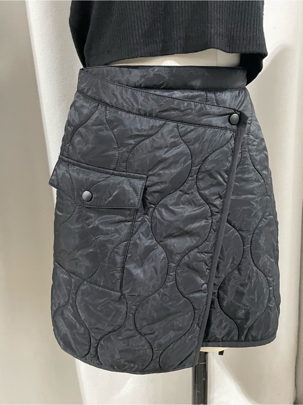 & Other Stories Black Quilted Wrap Mini Skirt